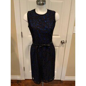 Milly Blue & Black Floral Lace Overlay, Fit & Flare Dress, Size 4